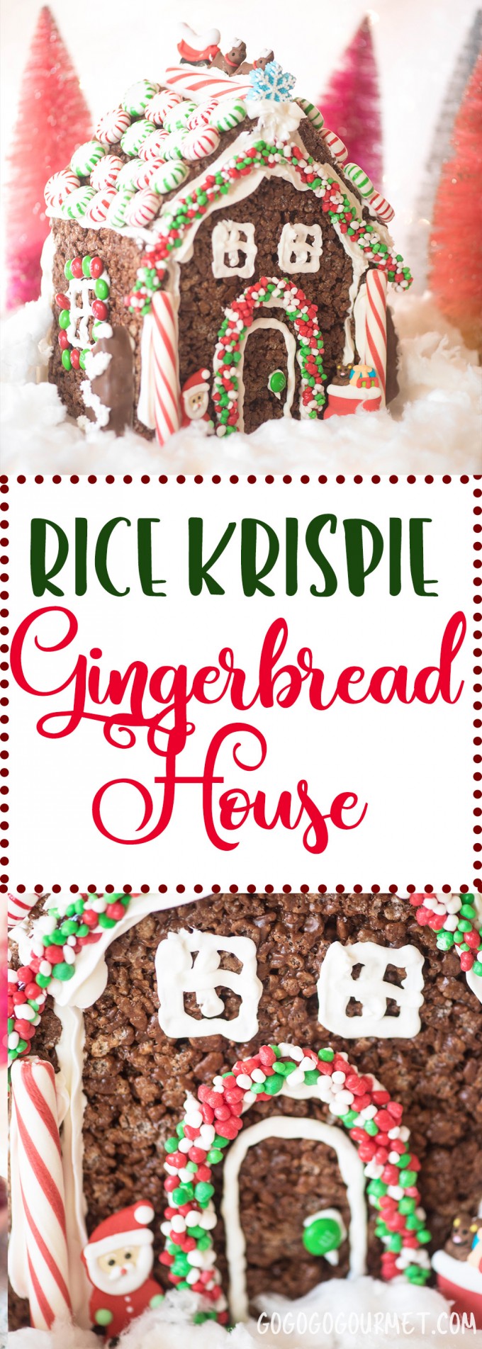 Maybe the easiest idea ever for building a gingerbread house from scratch! No bake, easy recipe and virtually no fuss- get decorating with the kids sooner! The perfect Rice Krispie Treats for Christmas.