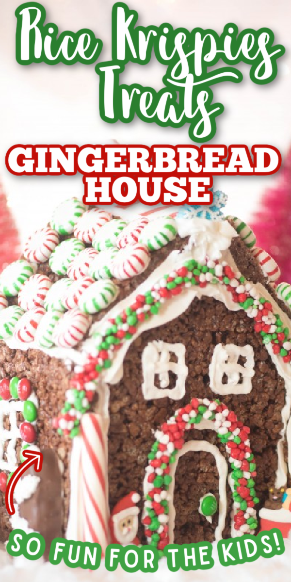 If you're wondering how to make a gingerbread house, this may be one of the easiest ideas ever for building a gingerbread house from scratch! No bake, easy recipe and virtually no fuss- makes decorating for kids easy! The perfect Rice Krispie Treats for Christmas. #gogogogourmet #ricekrispietreatgingerbreadhouse #gingerbreadhouserecipe #christmasrecipes via @gogogogourmet