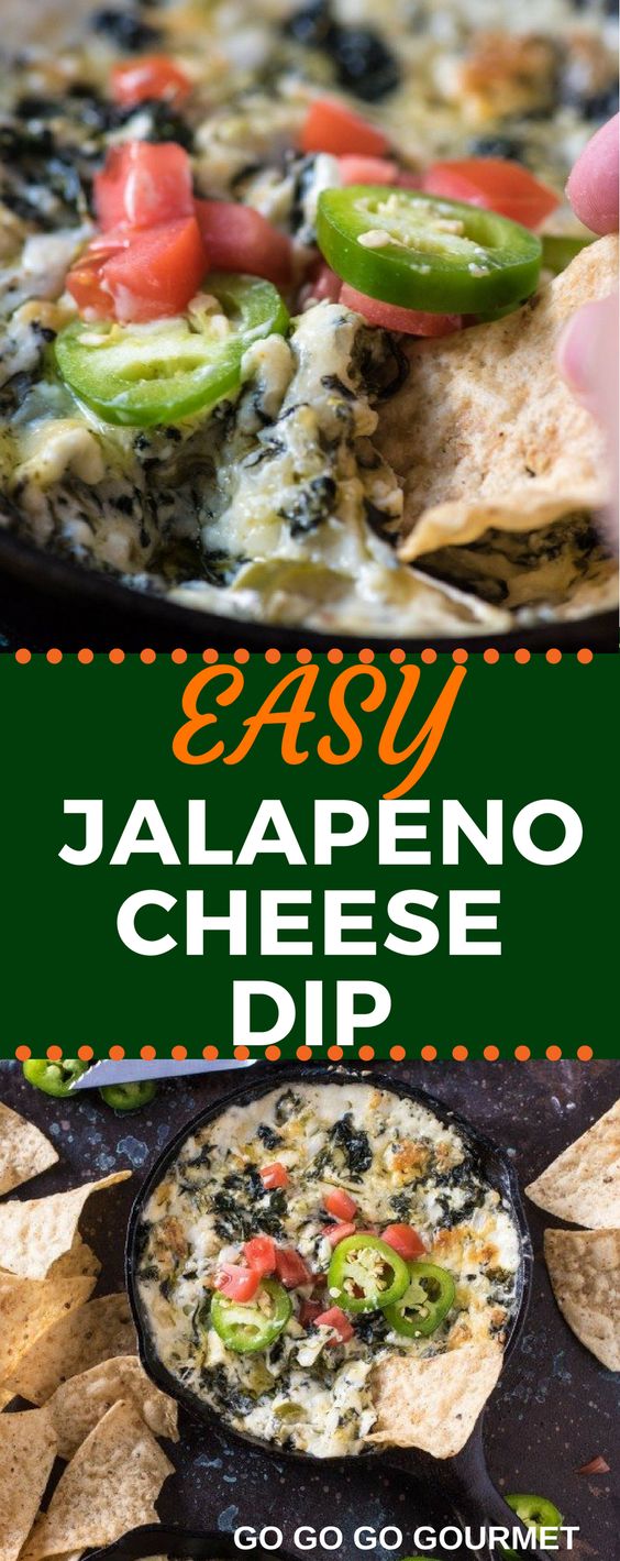 This Easy Spicy Jalapeno Spinach Dip recipe is baked right in the oven to make the perfect Super Bowl snack! You could even add bacon to kick it up a notch! #superbowl #superbowlfood #cheesedip #spinachdip #gogogogourmet