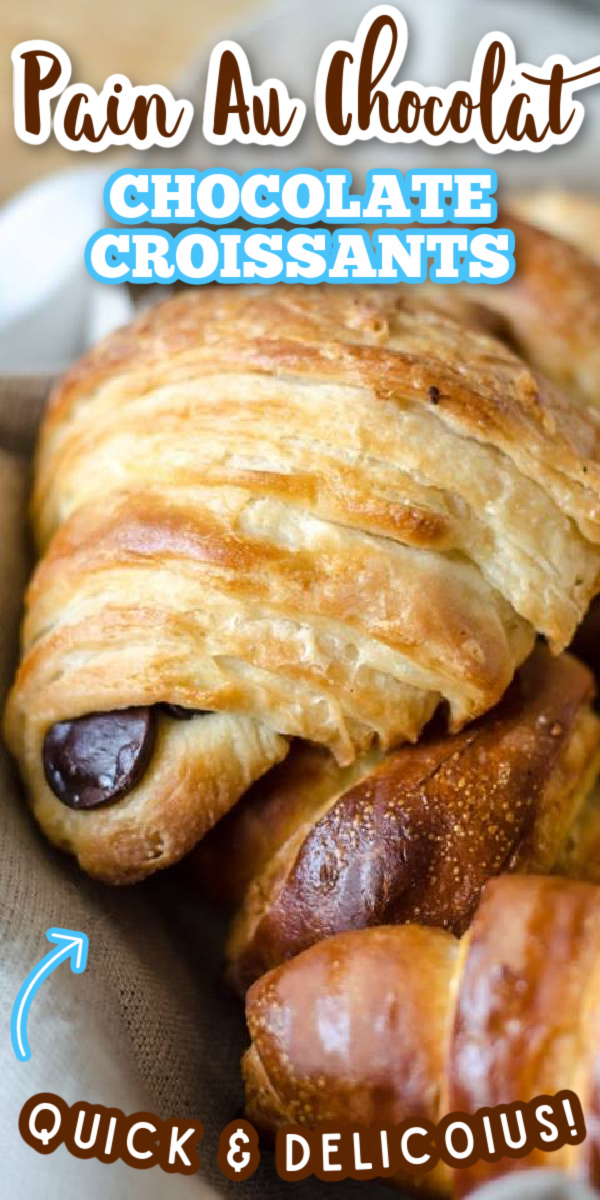 This homemade Chocolate Croissant (or Pain Au Chocolat) recipe is better than any Pillsbury can out there! The dough is easy to make and super tasty. Skip the lines at Starbucks and make this French dessert from scratch! #gogogogourmet #chocolatecroissants #painauchocolate #homemadepastries via @gogogogourmet