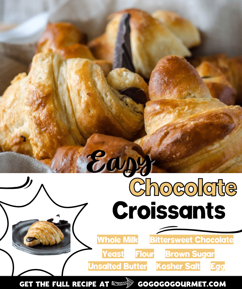 This homemade Chocolate Croissant (or Pain Au Chocolat) recipe is better than any Pillsbury can out there! The dough is easy to make and super tasty. Skip the lines at Starbucks and make this French dessert from scratch! #gogogogourmet #chocolatecroissants #painauchocolate #homemadepastries via @gogogogourmet