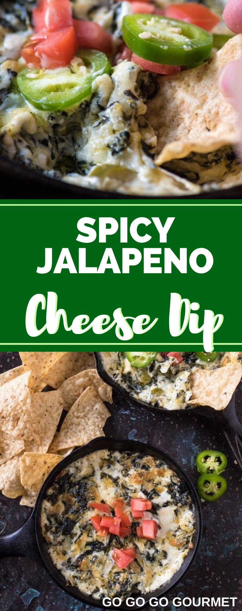 This Easy Spicy Jalapeno Spinach Dip recipe is baked right in the oven to make the perfect Super Bowl snack! You could even add bacon to kick it up a notch! #superbowl #superbowlfood #cheesedip #spinachdip #gogogogourmet via @gogogogourmet