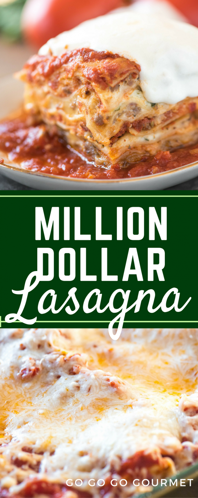 This easy classic lasagna recipe is million-dollar-good! Layers of marinara, Alfredo sauce, sausage, ricotta cheese, herbs and fresh mozzarella! No boil makes it great for busy nights. via @gogogogourmet