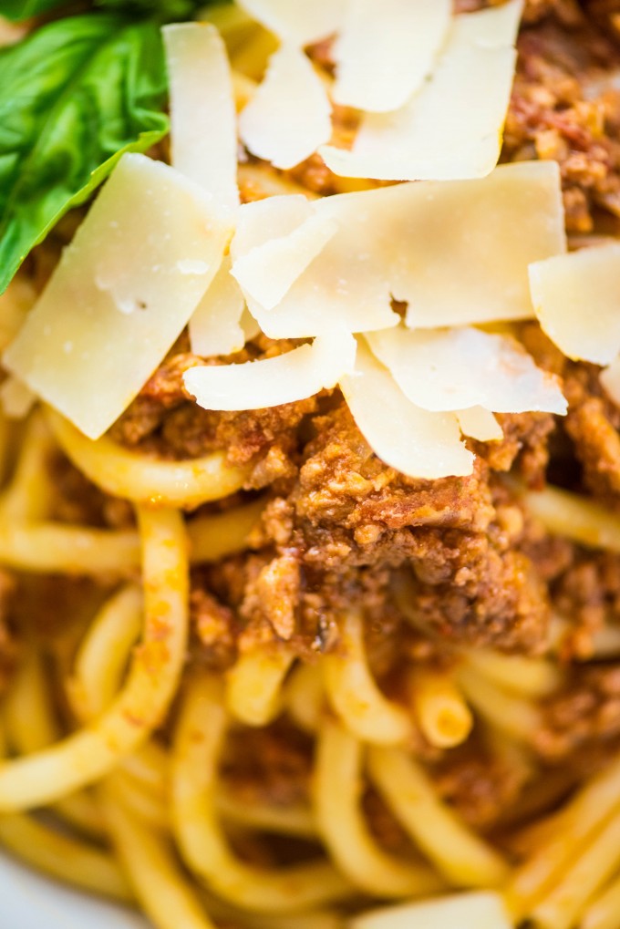 close up shot of spaghetti bolognese