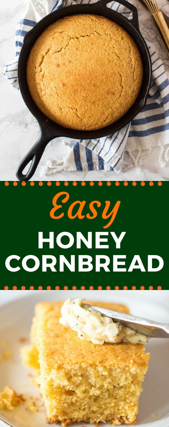 Forget the Jiffy! This Easy Honey Cornbread recipe is baked in a cast iron skillet, yielding a moist inside with crispy edges and just a touch of sweetness. Pair it with my delicious honey poppyseed butter. #honeycornbread #cornbreadrecipe #castironskillet #gogogogourmet via @gogogogourmet