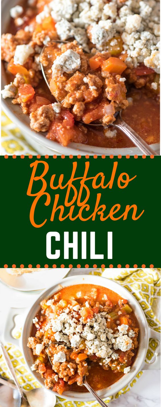 These easy Buffalo Chicken Chili is an easy twist of Rachel Ray's recipe, and is basically a healthy twist of everyone's dame day favorite-chicken wings! Make on the stove, or in the crockpot, slow cooker or Instant Pot! #buffalochickenchili #gamedayfood #buffalochicken #crockpotrecipes #gogogogourmet