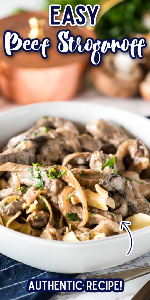 This easy homemade beef stroganoff is the best authentic recipe out there! Ready in under 30 minutes, you can use a variety of beef cuts depending on your budget. #gogogogourmet #beefstroganoff #easkyweeknightmeals #easydinners via @gogogogourmet