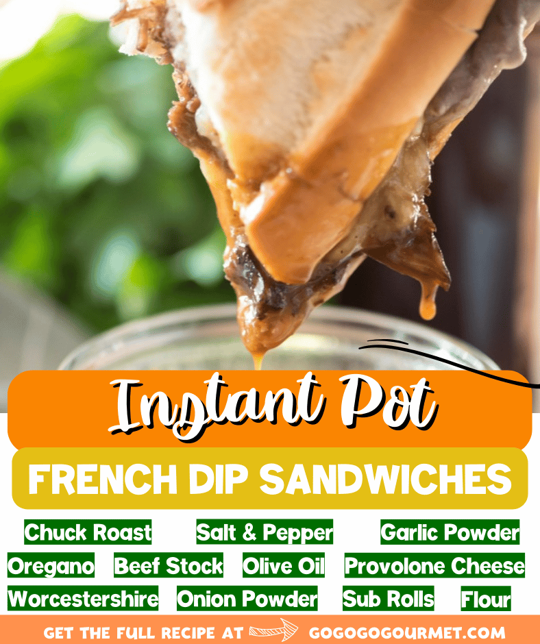 Forget the crock pot, this Instant Pot French Dip Sandwich recipe is made easy! Complete with an au jus dipping sauce, it's the best sandwich out there! It would be delicious made into sliders, too! #frenchdip #instantpot #instantpotrecipes #frenchdipsandwich #gogogogourmet via @gogogogourmet