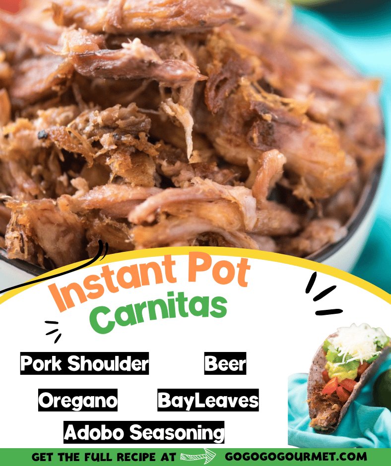 This Instant Pot Pork Carnitas recipe is bursting with authentic flavor! Put it on a crispy taco, or even a rice bowl. Dinner has never been so easy! #instantpotrecipe #instantpotcarnitas #easydinner #gogogogourmet via @gogogogourmet