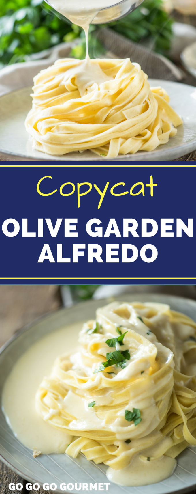 This Homemade Copycat Olive Garden Alfredo Sauce is a fast and easy dinner, and even better than the original! This alfredo sauce recipe is made with cream cheese for an extra creamy result. #gogogogourmet #alfredo #copycatolivegardenalfredo #alfredosauce #pasta #olivegarden #copycat #dinner #recipes via @gogogogourmet
