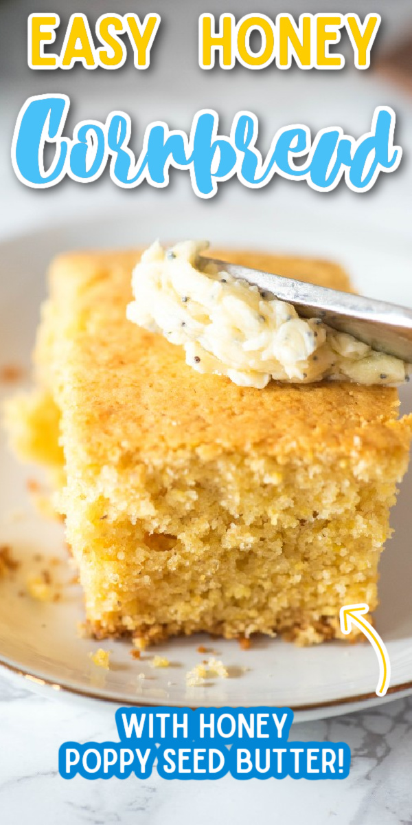 Forget the Jiffy! This Easy Honey Cornbread recipe is baked in a cast iron skillet, yielding a moist inside with crispy edges and just a touch of sweetness. Pair it with my delicious honey poppyseed butter. #honeycornbread #cornbreadrecipe #castironskillet #gogogogourmet via @gogogogourmet