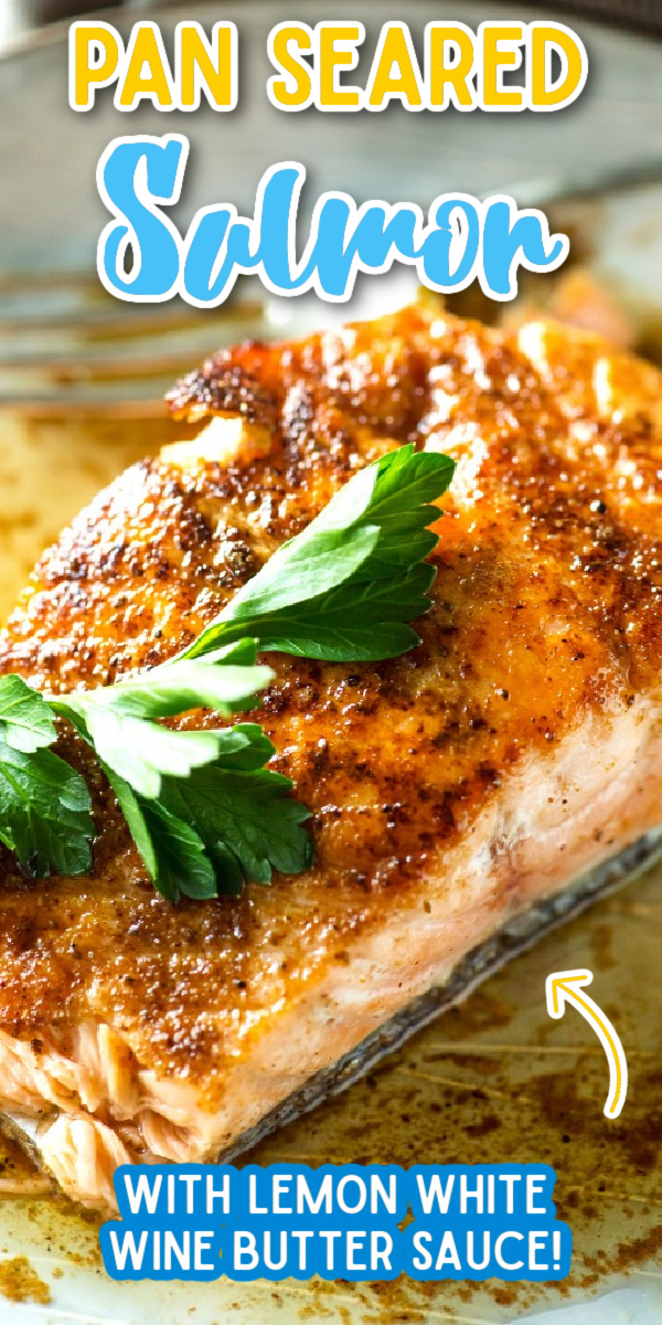 This Pan Seared Salmon with Lemon White Wine Butter Sauce is a fast and easy salmon recipe for busy weeknights. #gogogogourmet #pansearedsalmon #seafooddinner #salmonrecipes via @gogogogourmet