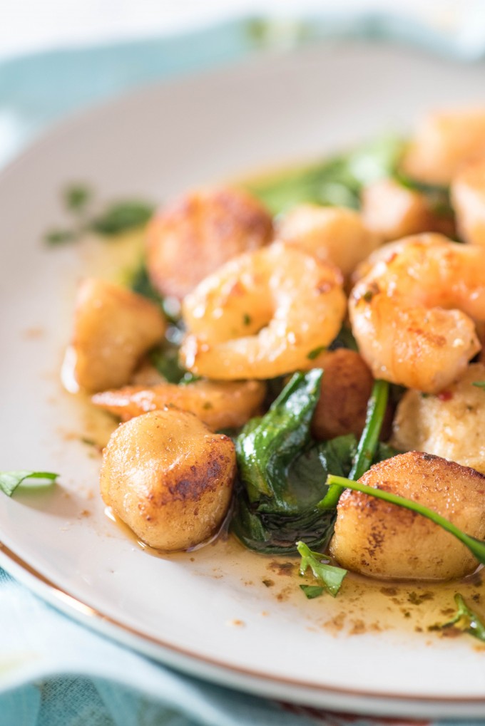 Shrimp Scampi with ricotta gnudi recipe