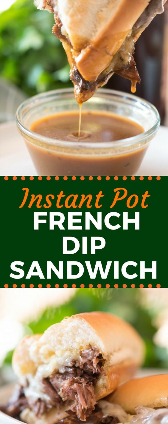 Forget the crock pot, this Instant Pot Drench Dip Sandwich recipe is made easy! Complete with an au jus dipping sauce, it's the best sandwich out there! It would be delicious made into sliders, too! #frenchdip #instantpot #instantpotrecipes #frenchdipsandwich #gogogogourmet