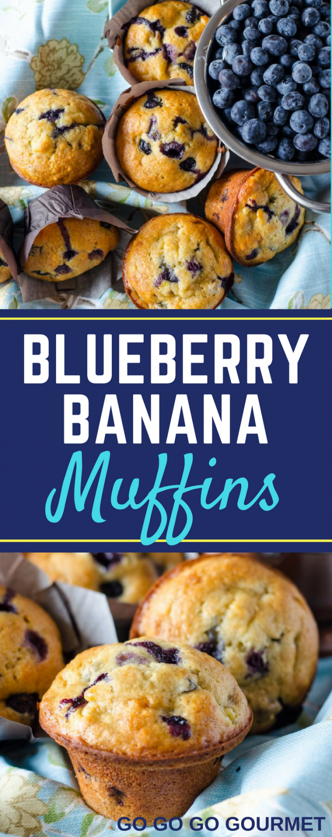 Move over lemon, blueberry and banana is the new flavor combo for spring! These Blueberry Banana Muffins are the BEST easy breakfast recipe! Chock full of blueberries and packed with banana, these easy muffins are sure to be a hit with everyone! #blueberrybananamuffins #easybreakfastrecipes #easterbrunchrecipes #blueberry #blueberrymuffins #baking #breakfast #muffins via @gogogogourmet