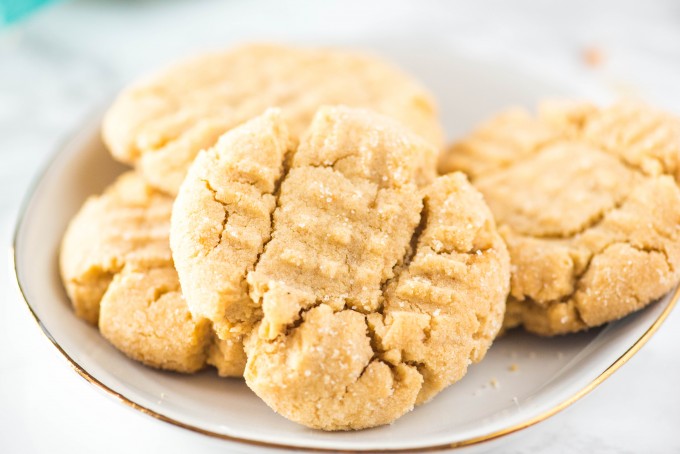 Homemade soft peanut butter cookies on a plate