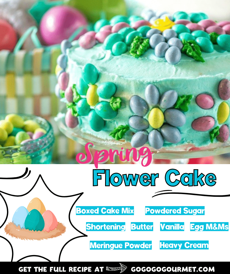 This simple Spring Flower Cake would make the perfect cake for any spring birthday or celebration! This beautiful cake is made easy by using buttercream instead of fondant, and the decorating ideas are endless! #easycaketutorials #springflowercake #easycakedesigns #springdesserts #gogogogourmet via @gogogogourmet