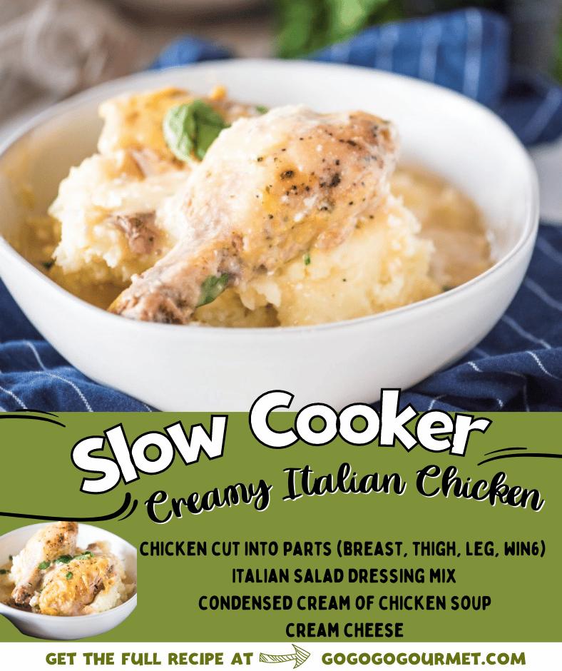 Whether cooked in the crockpot, Instant Pot, or baked, this easy Slow Cooker Creamy Italian Chicken is the ultimate comfort food! It's made deliciously creamy thanks to cream cheese, and tastes best served over rice or pasta. This is a dinner your family will request over and over! via @gogogogourmet