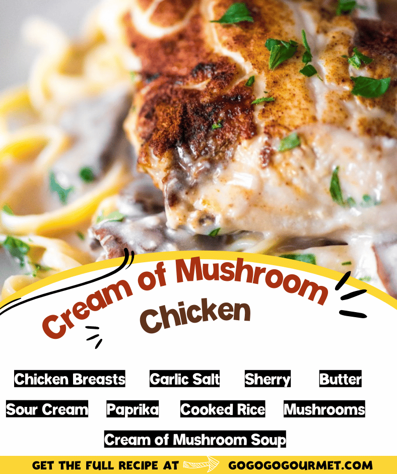 This easy Cream of Mushroom Chicken is one of my favorite recipes! Whether baked or made in the slow cooker or crockpot, this is a dinner that the whole family will love! It is great served with both pasta and rice. #creamofmushroomchicken #easychickendinners #easychickenrecipes #gogogogourmet via @gogogogourmet