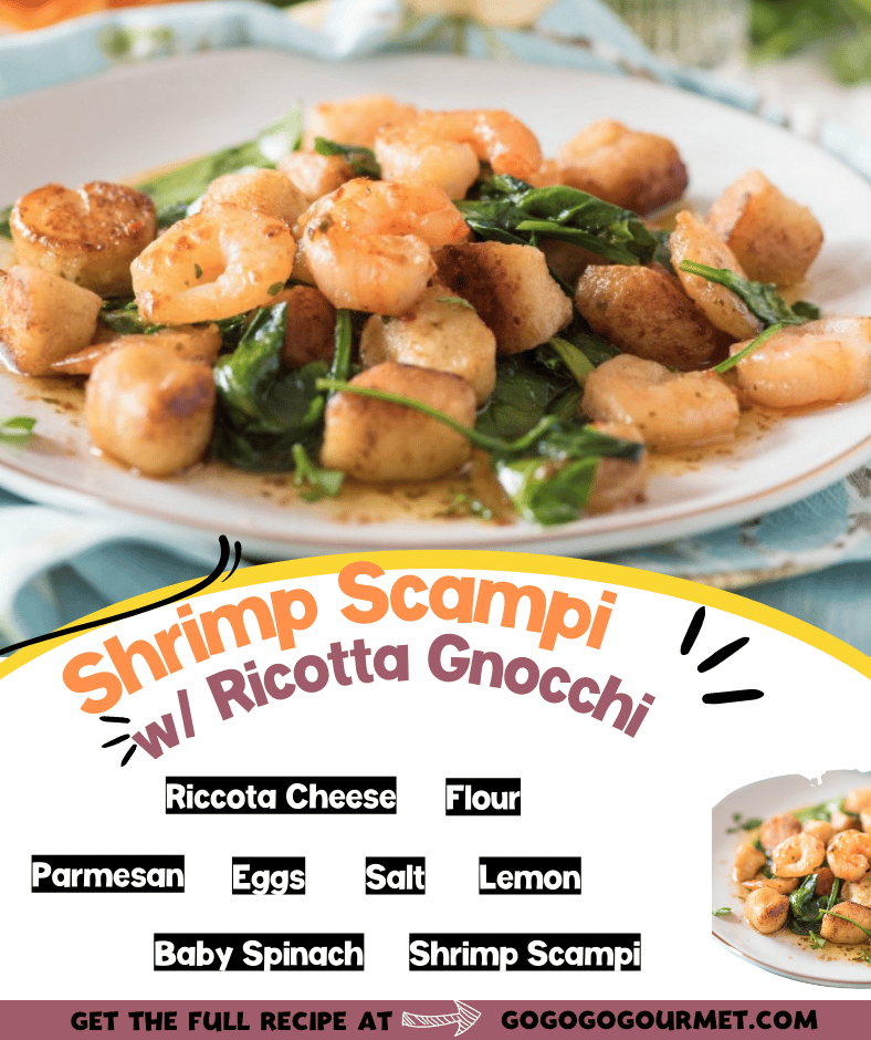 This Shrimp Scampi with easy homemade ricotta gnocchi is out of this world! Super buttery and garlicky, this semi-homemade dish is the perfect weeknight trip to Italy! #shrimp #Pasta #italianrecipes #italianfood via @gogogogourmet