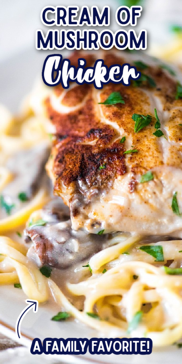 This easy Cream of Mushroom Chicken is one of my favorite recipes! Whether baked or made in the slow cooker or crockpot, this is a dinner that the whole family will love! It is great served with both pasta and rice. #creamofmushroomchicken #easychickendinners #easychickenrecipes #gogogogourmet via @gogogogourmet