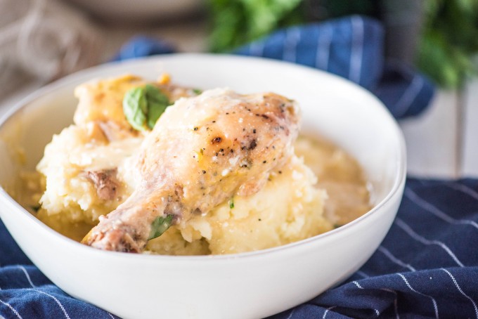 Easy Slow Cooker Creamy Italian Chicken in bowl