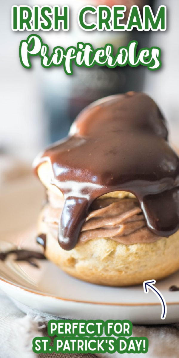 This easy Irish Cream Profiteroles recipe puts a fun Irish twist on your favorite classic cream puffs! Complete with a boozy Bailey's filling and topped with a delicious chocolate ganache, they are perfect for your St. Patrick's Day parties! #stpatricksdayrecipes #stpatricksday #creampuffrecipes #easyprofiteroles #gogogogourmet via @gogogogourmet