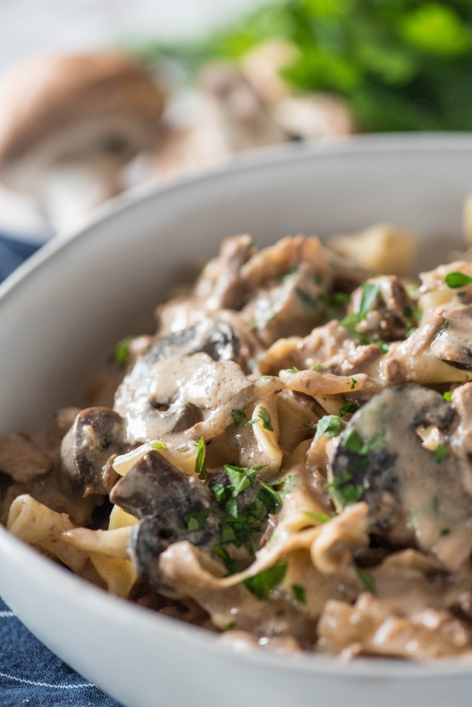 Creamy and tender crock pot beef stroganoff