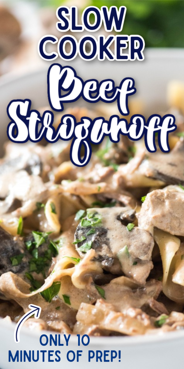 This slow cooker beef stroganoff recipe is the best! So easy to make, full of flavor and absolutely fork tender. No cream soups called for, but there's an adaptation if you want to use them! #gogogogourmet #beef #slowcooker #beefstroganoff #crockpot via @gogogogourmet