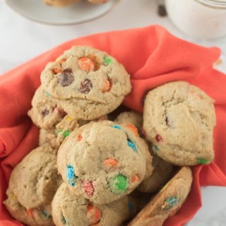 Best M&M cookies on red napkin