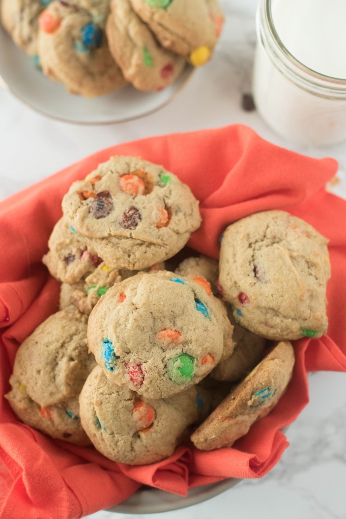 Best M&M cookies on red napkin