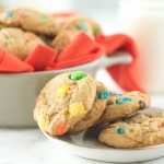 Easy M&M cookies on white plate