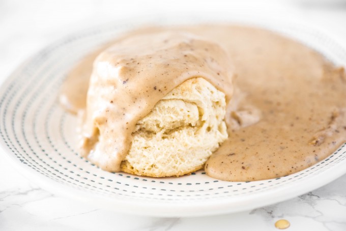 easy to make biscuits and gravy on a plate