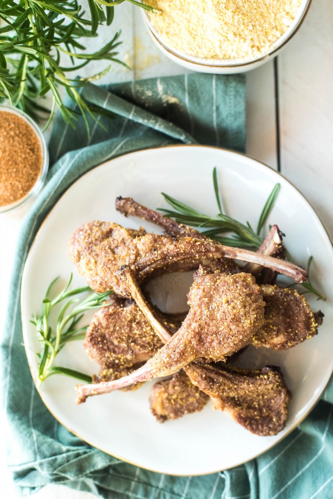 Top view of seared lamb chops recipe