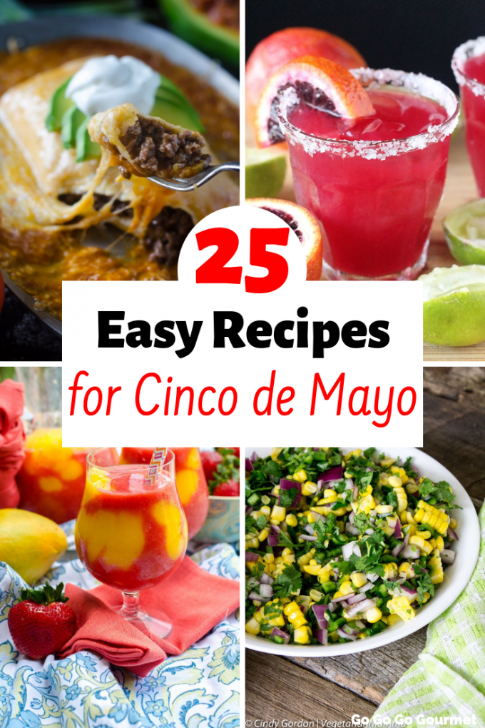 Whether you're cooking for a crowd or yourself, these 25 easy Cinco de Mayo Recipes are the best! With appetizers like queso and dips, and dinners like tacos and burritos, these authentic recipes will have your mouth watering! And don't forget about the fresh squeezed margaritas! #cincodemayorecipes #mexicanfood #easycincodemayorecipes #gogogogourmet via @gogogogourmet