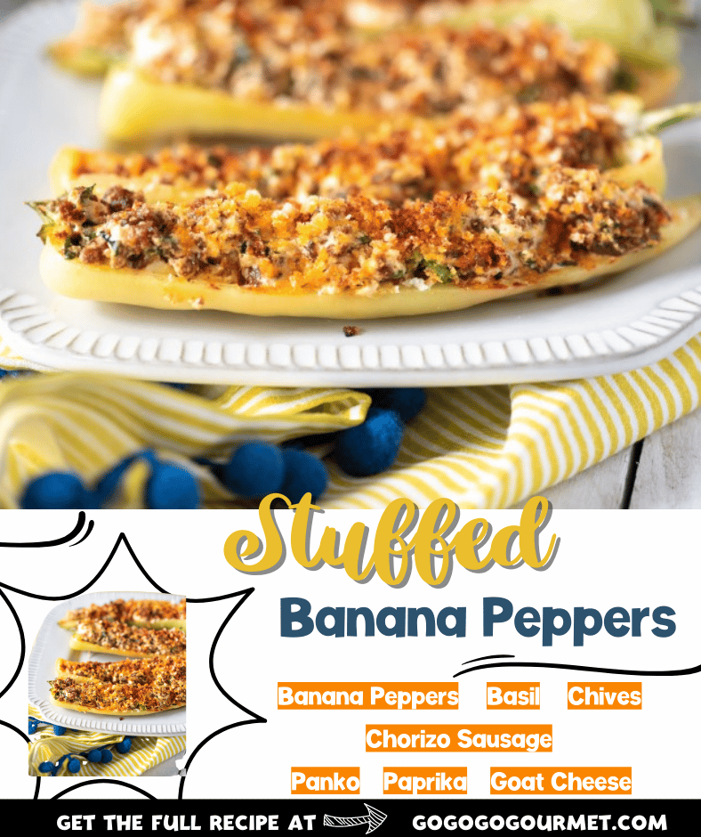 This easy, cheesy Stuffed Banana Peppers recipe is packed full of Italian sausage, Goat Cheese, Basil & Chives! They're perfect for any get together, and ready to go in under 20 minutes! #stuffedbananapeppers #easyappetizerrecipes #gogogogourmet via @gogogogourmet
