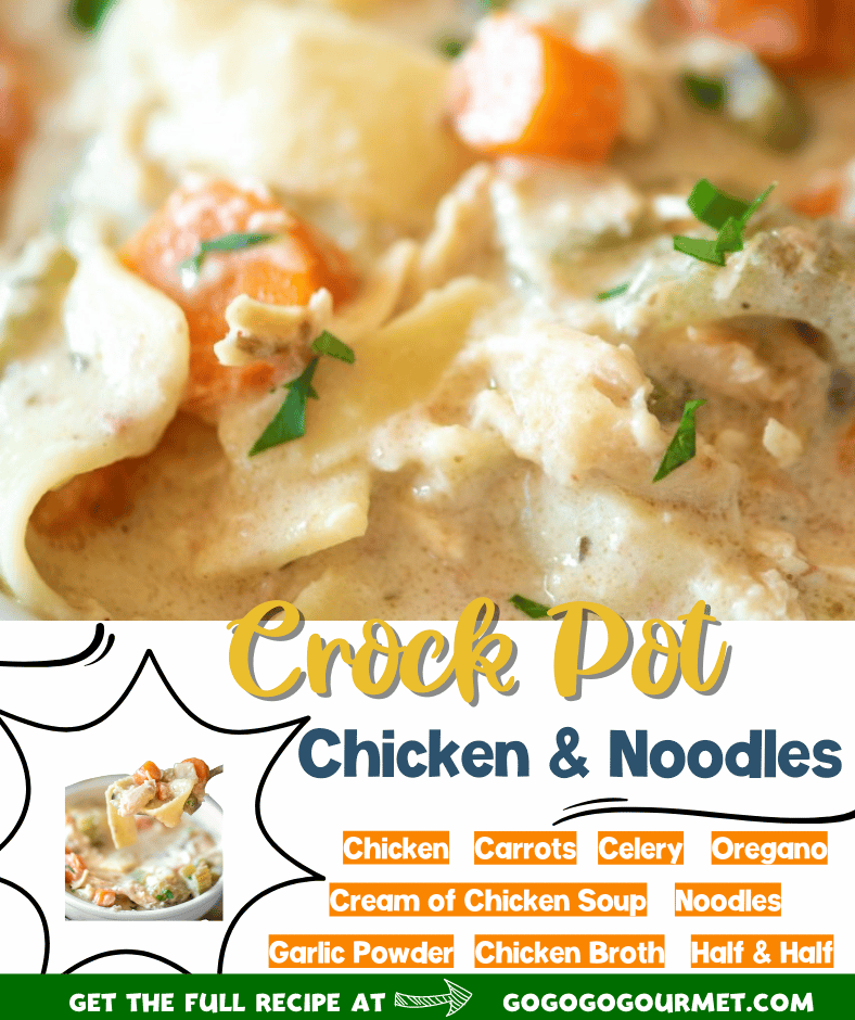 Easy Crockpot Chicken and Noodles- nothing beats home made! This recipe is comfort food at its finest, it's so creamy. Serve it on its own or over mashed potatoes! #gogogogourmet #crockpotchickenandnoodles #chickenandnoodles #comfortfood via @gogogogourmet
