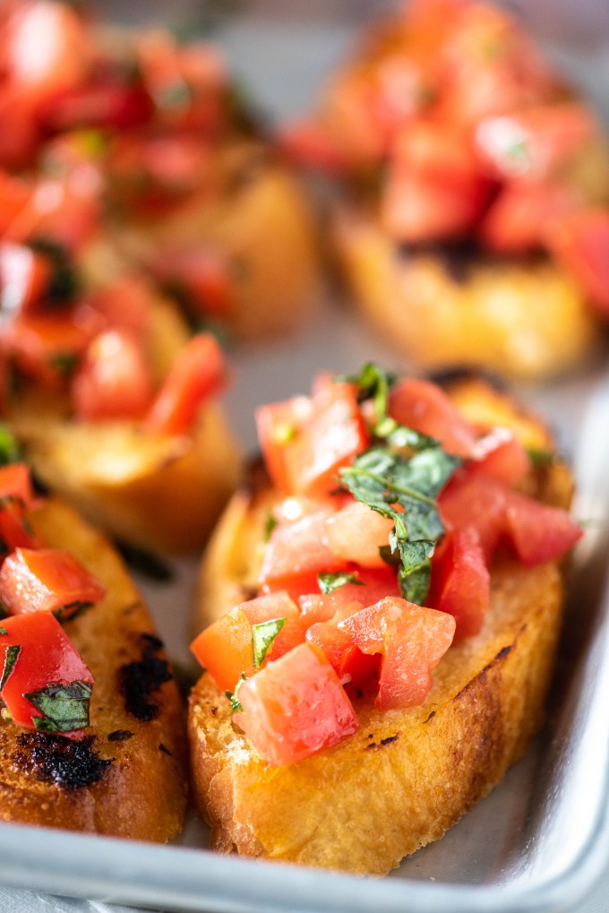 Tomato Bruschetta with Basil and Balsamic on Garlic Toast