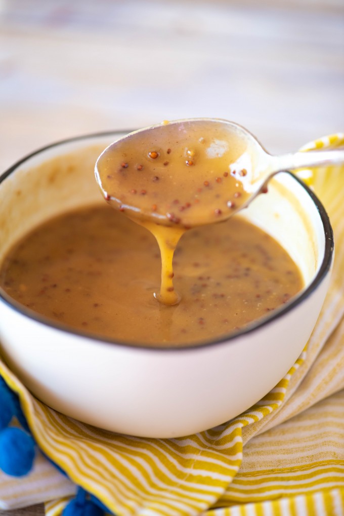 Honey mustard chicken marinade in a bowl