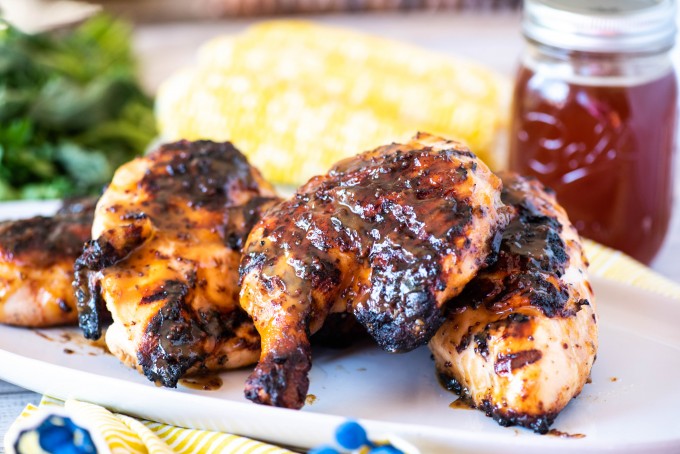 Honey mustard chicken with corn on the cob