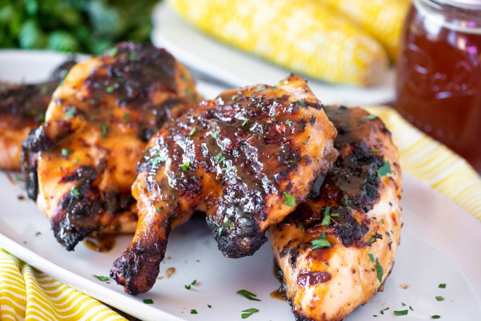 Grilled honey mustard chicken on a plate