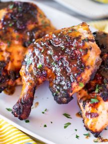 Close up of honey mustard grilled chicken on a plate