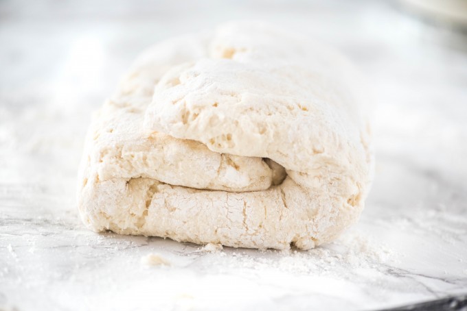 Folded buttermilk biscuit dough