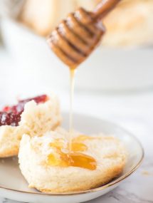 Homemade Buttermilk Biscuits with jam and honey