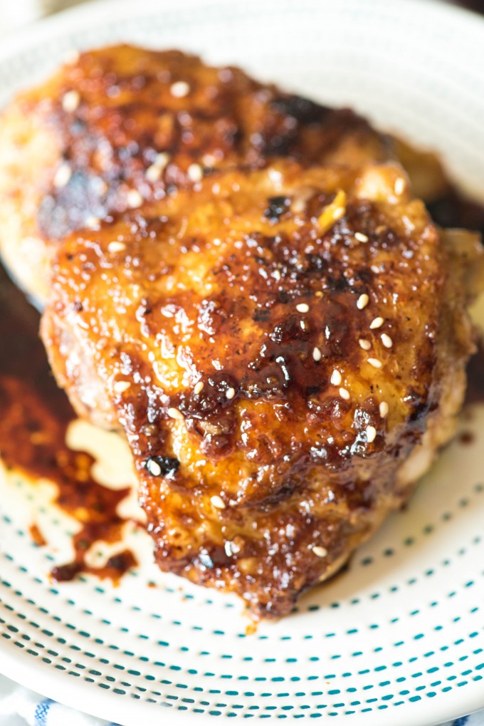 Spicy, Sticky, Sweet and Salty- love this recipe for Honey Garlic Chicken Thighs