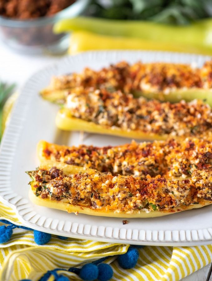 easy stuffed banana peppers with hot sausage and cheese