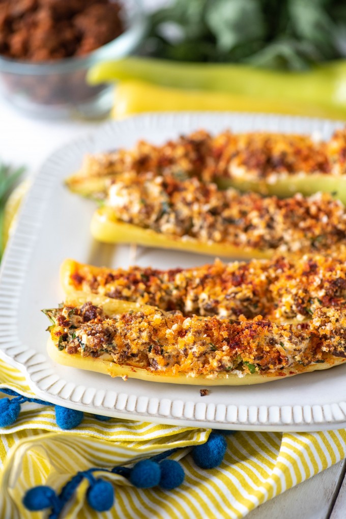 easy stuffed banana peppers with hot sausage and cheese