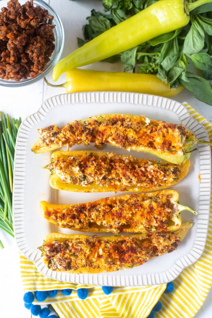 Stuffed banana peppers with sausage and cheese. perfect for a crowd!