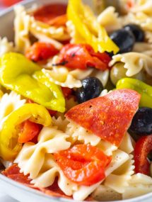 Close up of antipasto pasta salad