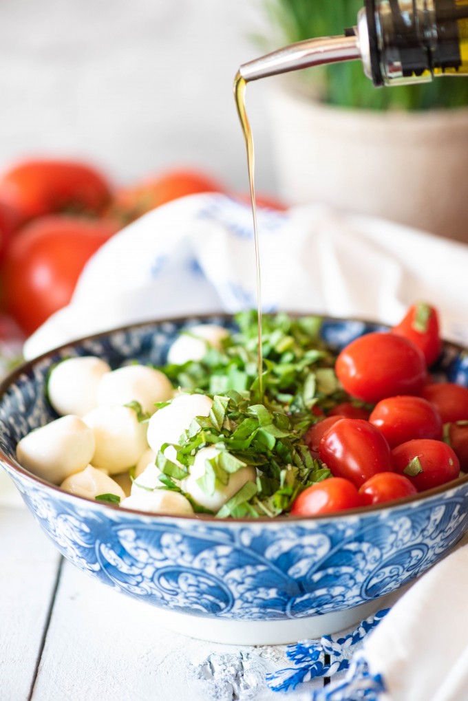 Bobboncino caprese salad ingredients in a bowl